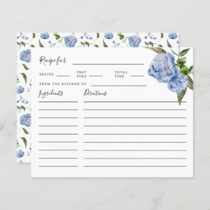 Blue Floral Bridal Shower Recipe Card