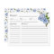 Blue Floral Bridal Shower Recipe Card