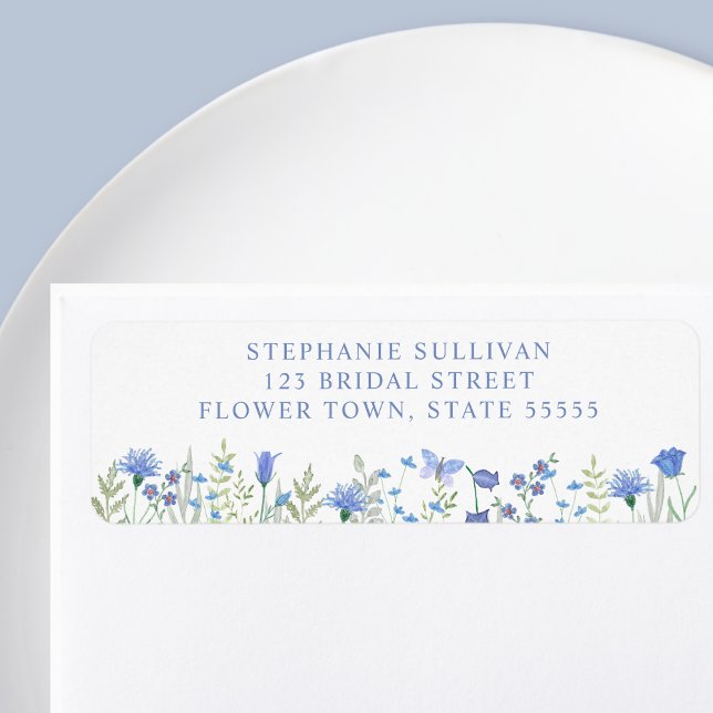  Blue Floral Bridal Shower Return Address Label (Creator Uploaded)