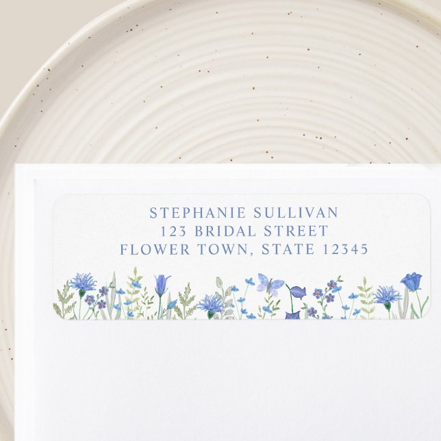  Blue Floral Bridal Shower Return Address Label (Creator Uploaded)
