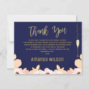 Blue Floral Bridal Shower Thank You Card