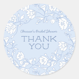 Blue Floral Bridal Shower Thank You Stickers