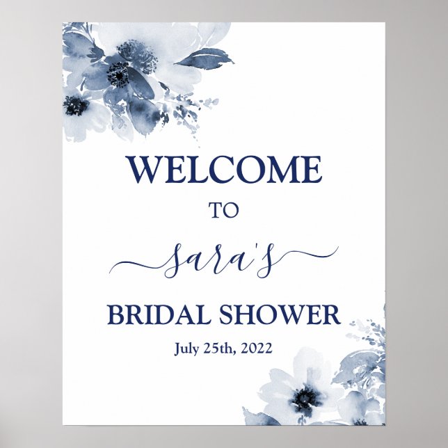 Blue Floral Bridal Shower Welcome sign (Front)