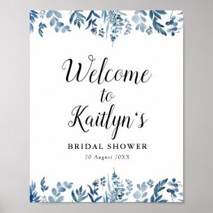 blue floral bridal shower welcome sign