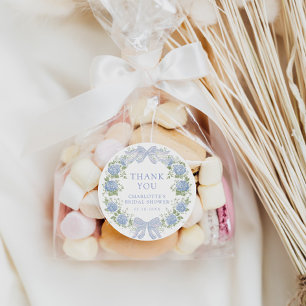 Blue Floral Bridal Tea Party Classic Round Sticker