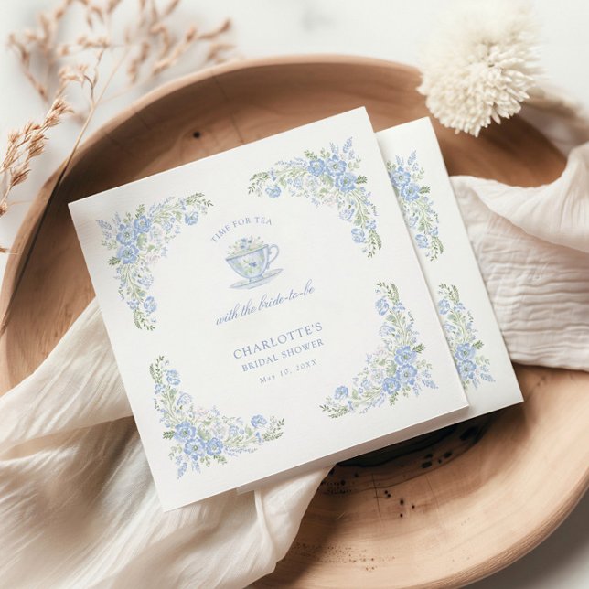 Blue Floral Bridal Tea Party Napkin (Creator Uploaded)