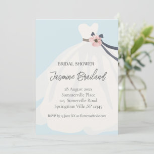 Blue Floral Bride Gown Bridal Shower Invitation