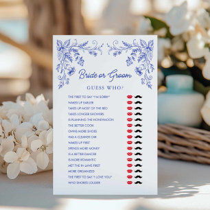Blue Floral Bride or Groom Bridal Shower Game