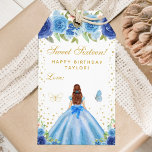 Blue Floral Brown Hair Princess Sweet Sixteen Gift Tags<br><div class="desc">This elegant and glamourous sweet sixteen birthday gift tag can be personalised with a name. The design features a beautiful princess with brown red hair and fair skin in a blue ball gown. The text combines handwritten script and modern sans serif fonts for a classy and sophisticated look. The floral...</div>
