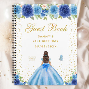 Blue Floral Brunette Hair Princess Guest Book