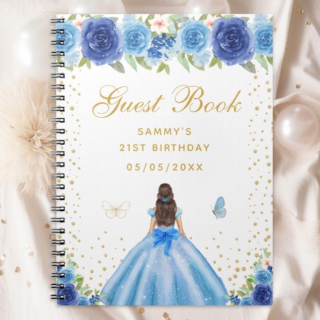 Blue Floral Brunette Hair Princess Guest Book (Creator Uploaded)