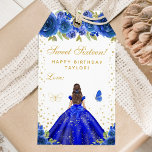 Blue Floral Brunette Hair Princess Sweet Sixteen Gift Tags<br><div class="desc">This elegant and glamourous sweet sixteen birthday gift tag can be personalised with a name. The design features a beautiful princess with brunette hair and fair skin in a royal blue ball gown. The text combines handwritten script and modern sans serif fonts for a classy and sophisticated look. The floral...</div>