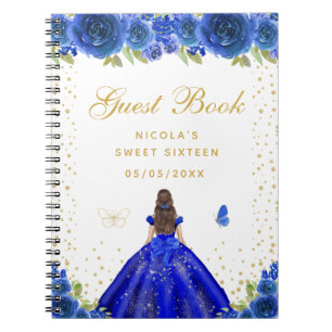 Blue Floral Brunette Hair Princess Sweet Sixteen Notebook