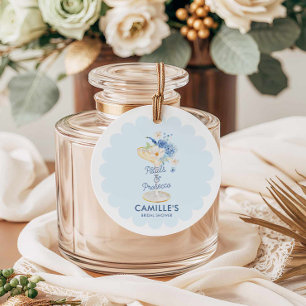 Blue Floral Bubbly Bridal Shower Favour Tags