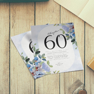 Blue Floral Budget 60th Birthday Invitation Flyer