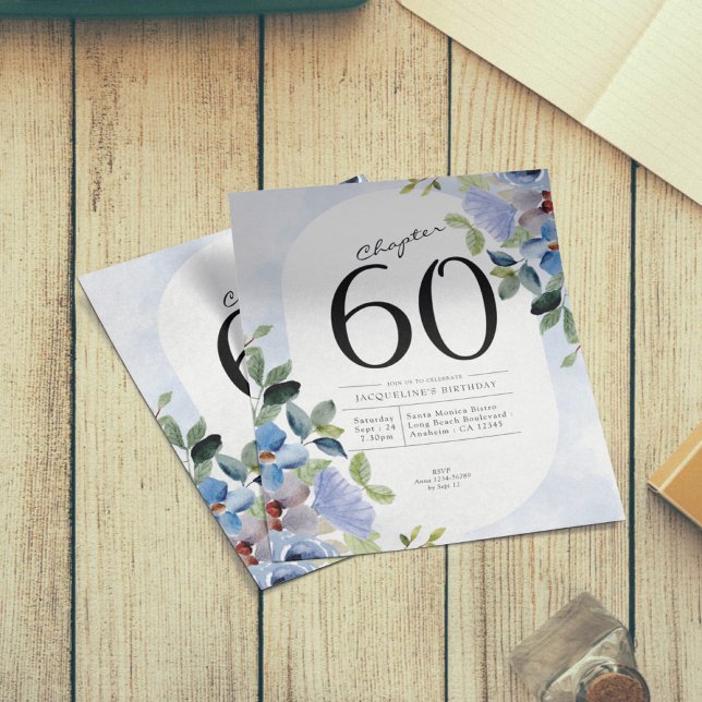 Blue Floral Budget 60th Birthday Invitation Flyer (Creator Uploaded)