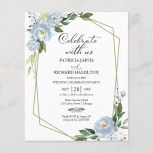 Blue Floral Budget Wedding Celebration Invitation
