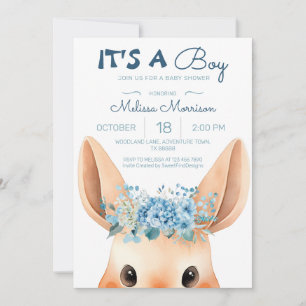 Blue Floral Bunny Baby Boy Shower Invitation