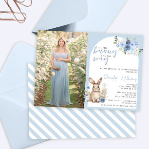 Blue floral bunny easter baby shower invitation