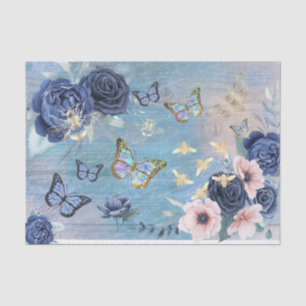 blue floral butterflies and bees tissue paper