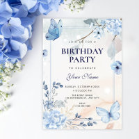 Blue floral butterflies birthday