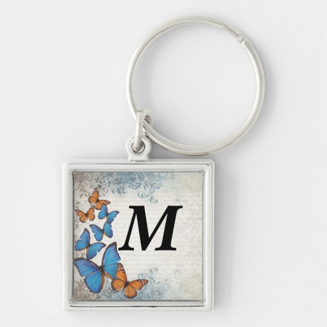 Blue floral butterflies key ring (Front)