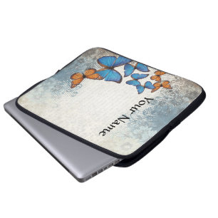 Blue floral butterflies laptop sleeve