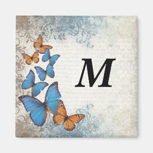 Blue floral butterflies magnet