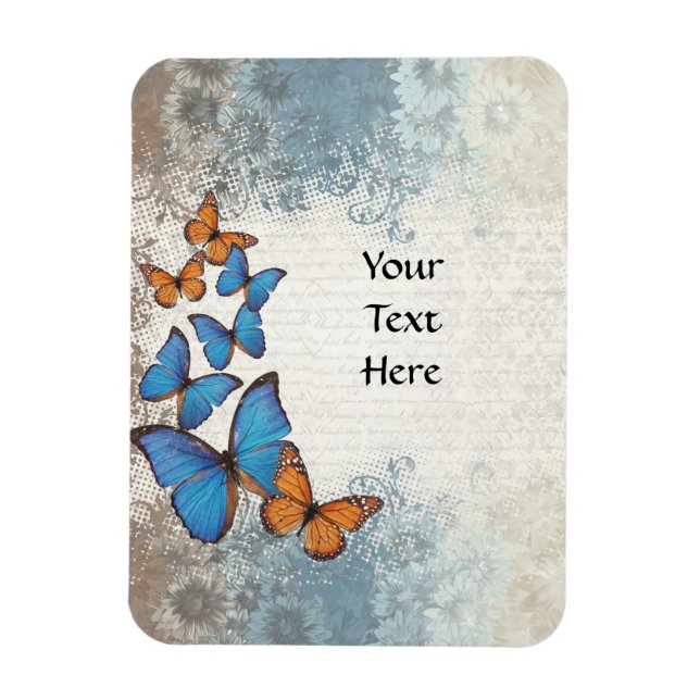 Blue floral butterflies magnet (Vertical)