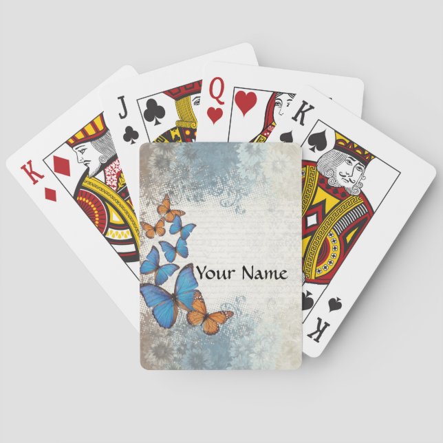 Blue floral butterflies playing cards (Back)