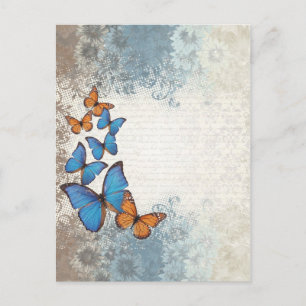 Blue floral butterflies postcard