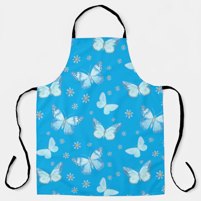 Blue Floral Butterfly Apron (Front)