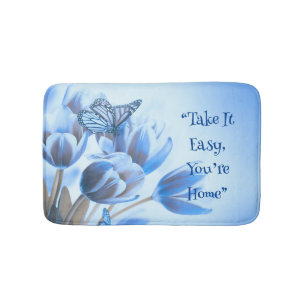 Blue Floral Butterfly Delight Memory Foam Bath Mat