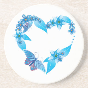 Blue Floral Butterfly Heart Coaster