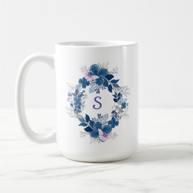 Blue Floral Butterfly Mug (Left)