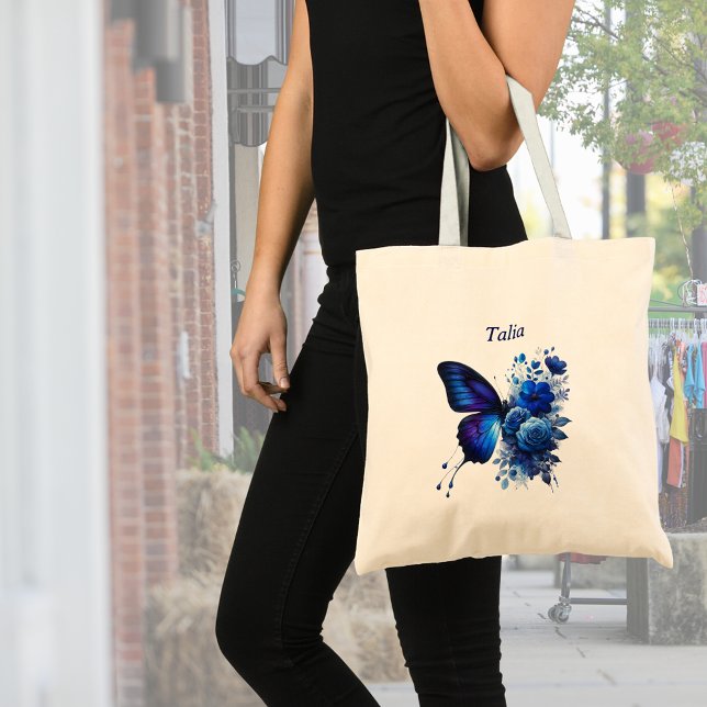 Blue Floral Butterfly Personalised Tote Bag (Creator Uploaded)