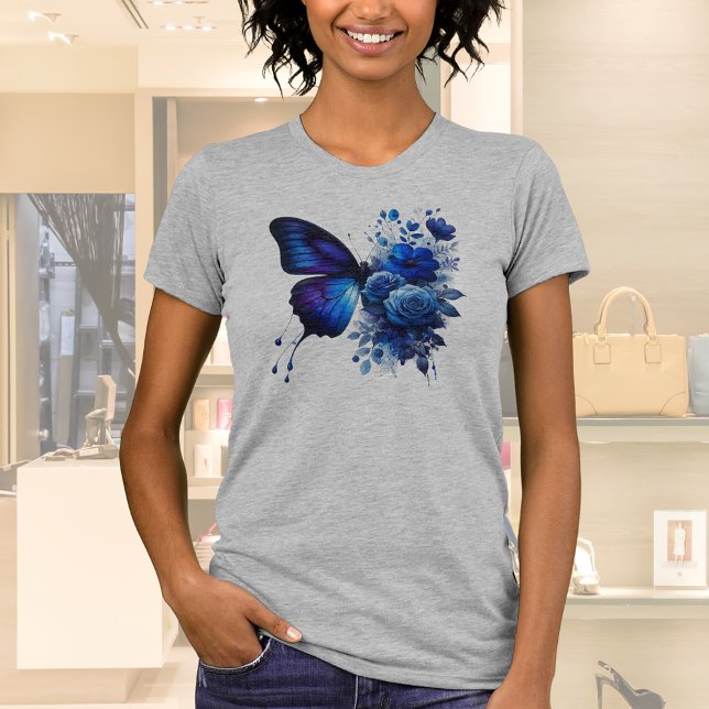 Blue Floral Butterfly T-Shirt (Creator Uploaded)