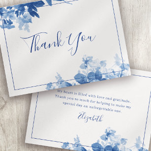 Blue Floral Calligraphy Bridal Shower Thank You  Card