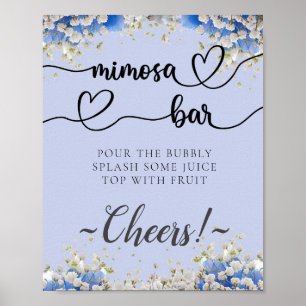 Blue Floral Calligraphy Mimosa Bar Sign