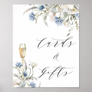Blue Floral Cards Gifts Bridal Shower Sign