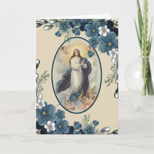 Blue Floral   Catholic   Virgin Mother Mary Card