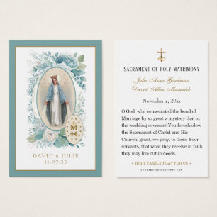 Blue Floral Catholic Wedding Prayer Card