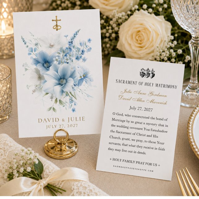 Blue Floral Catholic Wedding Prayer Card (Creator Uploaded)