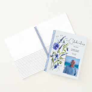 Blue Floral Celebration of Life Funeral Guest Book