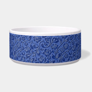 Blue Floral Ceramic Pet Bowl