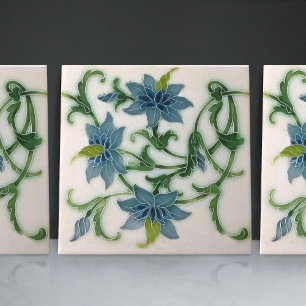 Blue Floral Ceramic Tile by Lewis F Day Pilkington