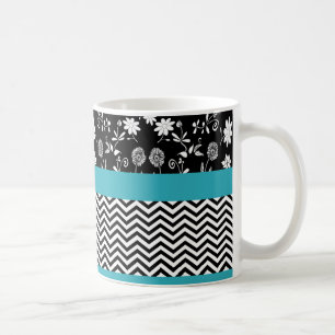 blue floral chevron coffee mug