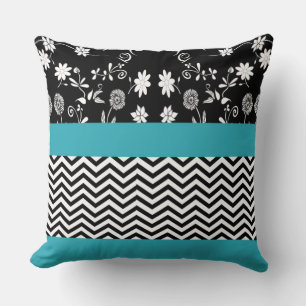 blue floral chevron cushion