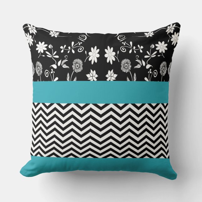 blue floral chevron cushion (Front)
