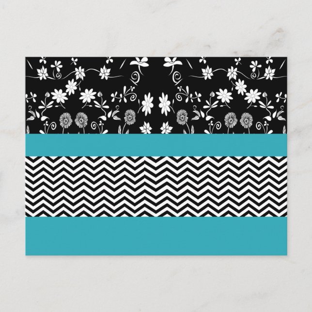 blue floral chevron postcard (Front)